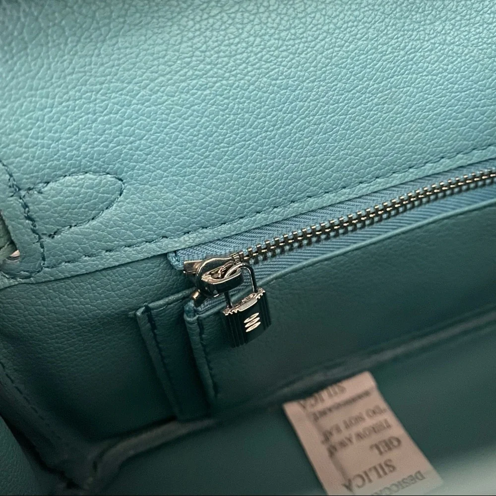 Turquoise Mini 20 Pebble Leather Lock Key Belted Satchel Bag Crossbody S14/B1 - Picture 12 of 13